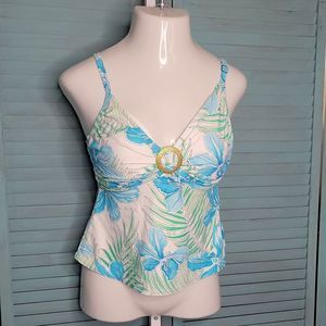 CoCo Reef Tankini Underwire Swim Top ~ Sz 36D ~ Blue & White ~ Floral